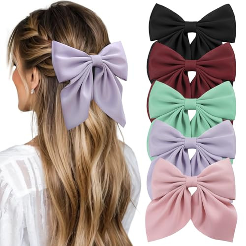 5Pcs Women Girls Hair Accessories, Satin Silk Medium Bow  display picture 1