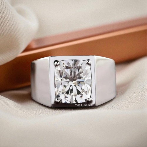 Anelli di Fidanzamento Uomo 4,50 Ct IGI Creati in Laboratorio Taglio Cuscino Diamante Oro Bianco 14K