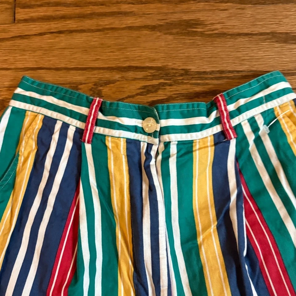 Shorts listrado cintura alta feminino cáqui britânico 6 vintage anos 90 retrô cor primária - Imagem 4 de 4