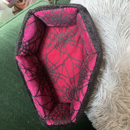 Hand Made Plush Pink And Black Velvet Coffin Shaped jewellery Box