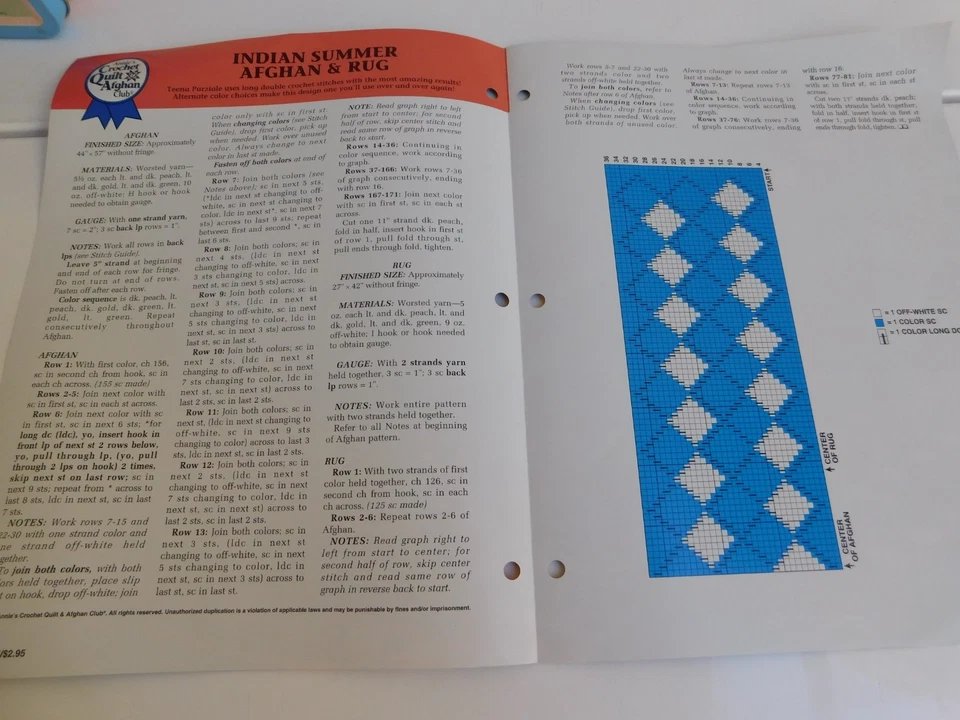 CROCHET Annie’s Afghan Quilt Club “Indian Summer” Pattern Pamphlet Free Shipping - Image 2 of 3