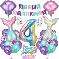 Meerjungfrau Geburtstag Deko 4 Jahre Folienballon Banner Mädchen Party