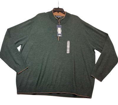 Hart Hart Schaffner Marx Big Man Merino Wool 1/4 Zip Sweater 2XB NWT $115 Green