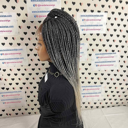Ombre Gray Wig Box Braids Braided Wigs For Black Women Handmade Lace Frontal - Picture 8 of 10