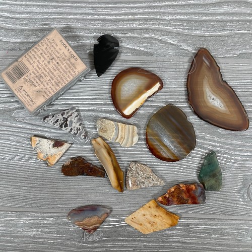 Rock Precious Agate Stone Mineral Lot Fools Gold Obsidian Arrow Head Bundle - Picture 2 of 11