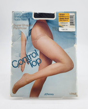 Vtg JCPenney Control Top Super Shaper Pantyhose Black Velvet Size Queen Short
