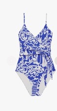 Mara Hoffman Sz XS Isolde Blue  White One Piece Wrap Swimsuit