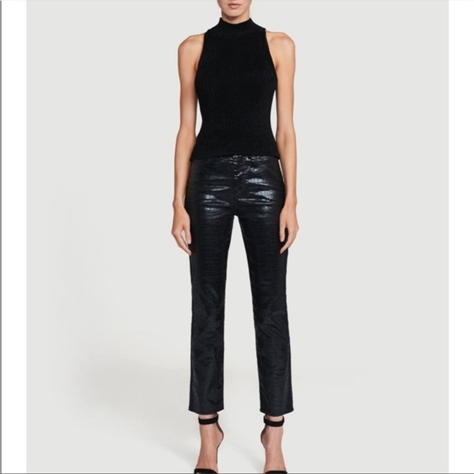 FRAME 27 Le Sylvie Slender Straight Jeans Noir Black Croc Coated | eBay