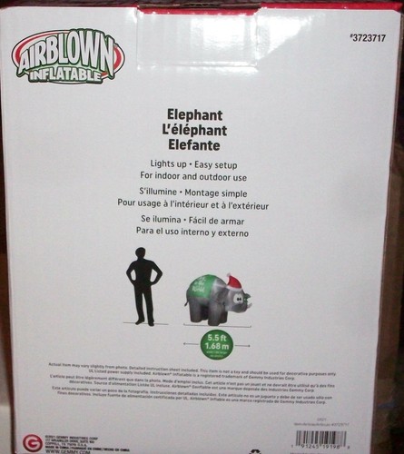 Gemmy 5.5 Ft. Joy To The World Christmas Elephant Airblown Inflatable - Afbeelding 2 van 2