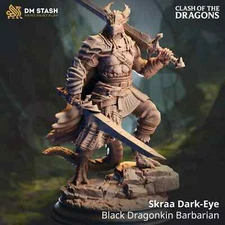 Black Dragonborn Barbarian Miniature 3D Printed Resin Figure DnD Dual Wield