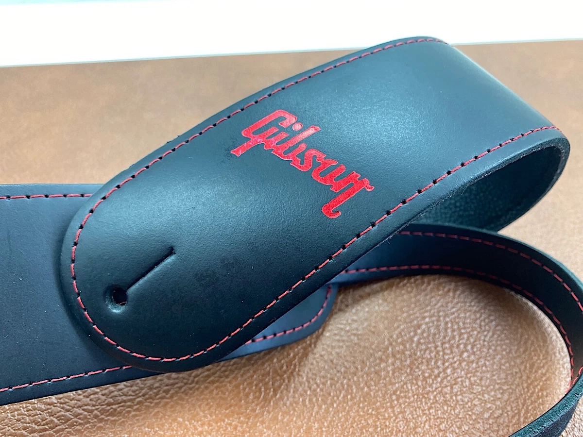 Black Gibson Leather guitar strap ★ as good as new ★ red Gibson logo and