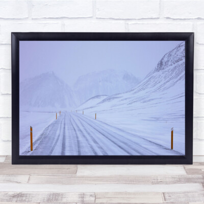 Weißer Schnee Wind kalte Straße leer Island Wandbild Kunstdruck