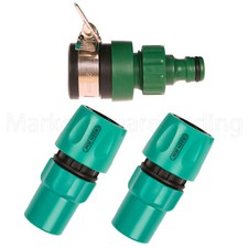 HOSE PIPE CONNECTOR KIT 3PC FOR HOUSE TAP QUICK FIX CLICK ON PLASTIC GREEN JEM