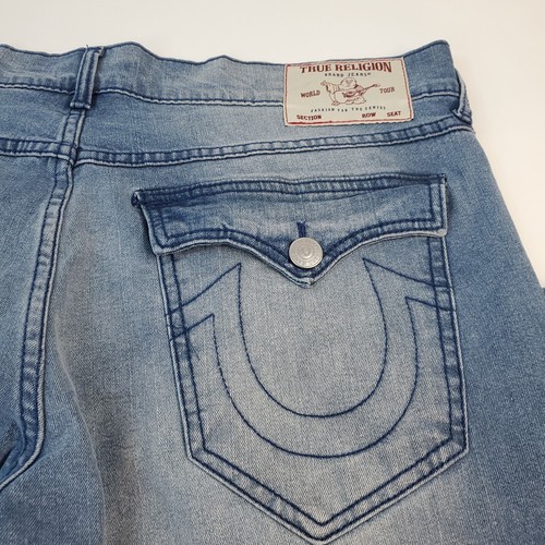 True Religion Ricky SN Flap 108365 Men 36x33 Blue Denim Relaxed Straight Jeans - 第 10/13 張圖片