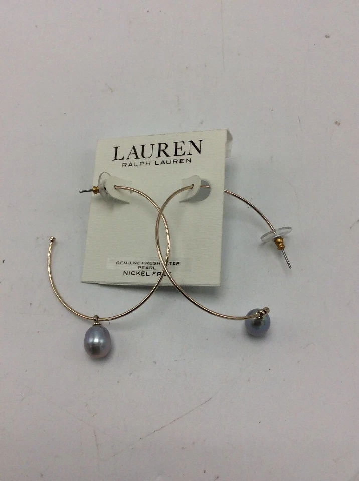 $44 Lauren ralph lauren rose gold tone imitation pearl drop hoop earrings l1 - Image 3 of 4
