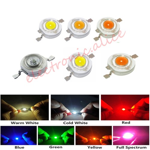 50pcs 3W High Power LED Chip Beads White Red Blue Yellow With PCB or only led - Picture 3 of 9