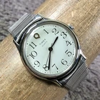 Vintage Timex Q Men M CELL Silver Expansion Band Quartz Analog 33mm Watch 7"