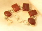 Estate Sterling Silver Carnelian Stone Double Link Bracelet