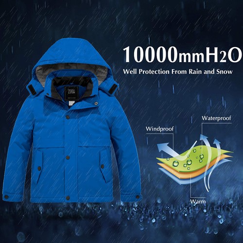 ZSHOW Boys' Waterproof Ski Jacket Hooded Fleece Lined Raincoat Warm Winter Coat - Picture 23 of 54