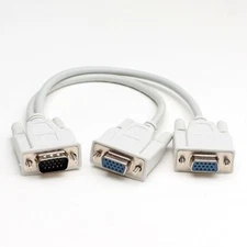 VGA 15 Pin PC SVGA Male to 2 Dual Double Female Monitor Y Adapter Splitter Cable