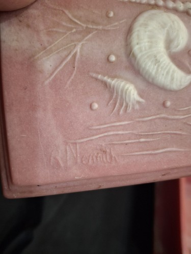 Vintage Robert Nemith Pink Incolay Soapstone Jewelry Box Trinket Box Seashells - Picture 9 of 9