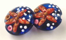 10pcs handmade Lampwork glass Oblate beads 10mm 20mm starfish on blue