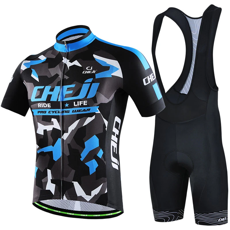 Мужской велосипедный комплект CHEJI светоотражающая велосипедная майка и (комбинезон) шорты комплект синий камуфляж - Изображение 2 из 4