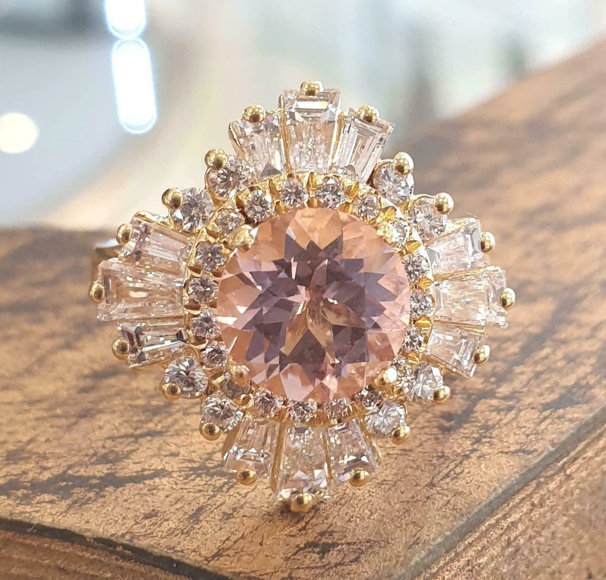 5ct Simulated Morganite Engagement Ring Ballerina Cocktail Yellow Gold Plated