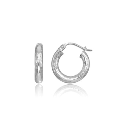Kleine Creolen 3 x 15 mm rund diamantgeschliffen poliert Sterlingsilber