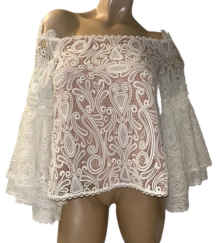 Топ женский ALEXIS размер XS белый пейсли вязаный крючком кружевной с длинным рукавом