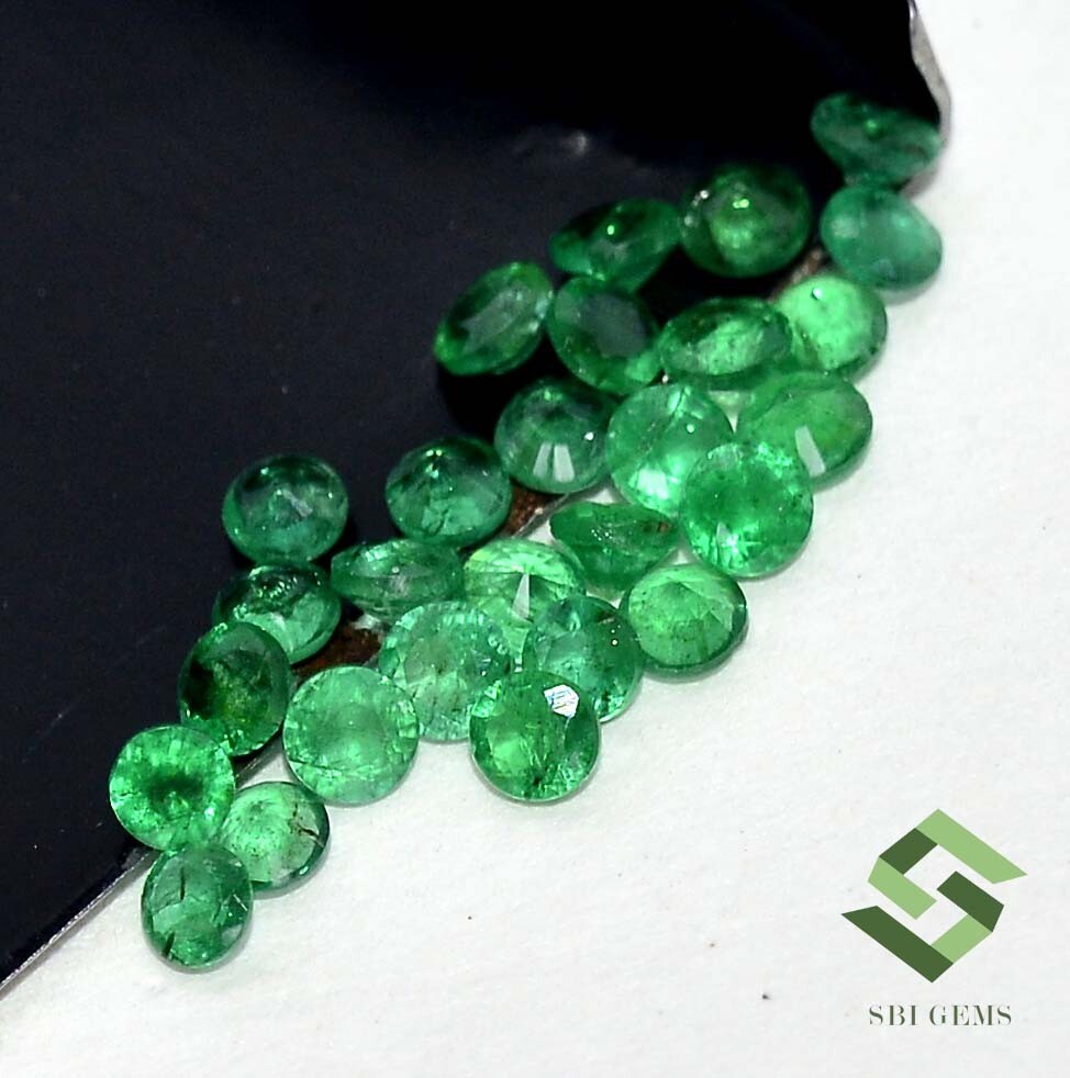 2.50 mm Natural Emerald Round Cut Lot 25 Pcs 1.71 CTS Calibrated Loose ...