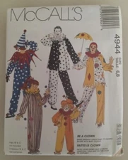 McCALLS Pattern 4944 Adults/Teens Small & Boys/Girls 6-8 Clown Costumes