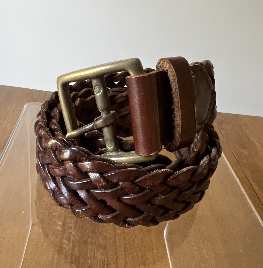 VTG Banana Republic Womens Braided Leather Belt Sz XS/S Brown Made In Italy