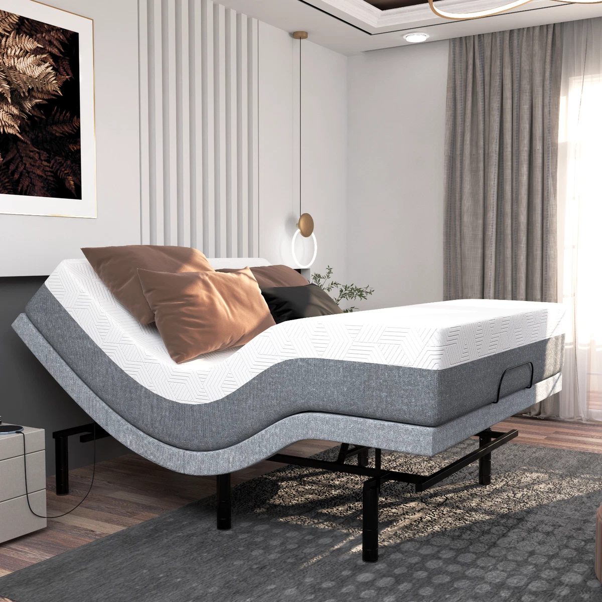Twin XL Head and Foot Incline Adjustable Bed Frame Massage with 14