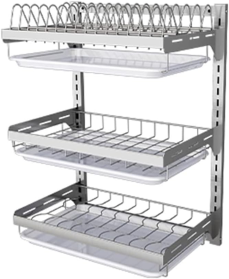#ad Wall Mounted 3 Tier Stainless Steel Dish Rack with Drain Tray amp; Hooks Silvery $139.99