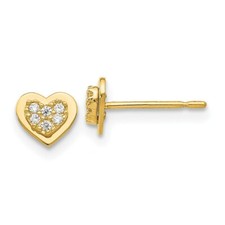 Real 14kt Yellow Gold Madi K CZ Children's Heart Post Earrings