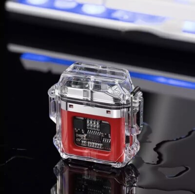 USB Winddicht Wiederaufladbar Doppelbogen Plasma Elektrisches Feuerzeug Transparent ROT