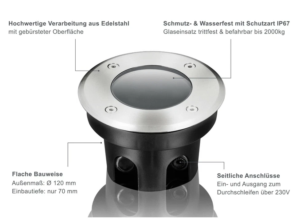 LED Bodeneinbaustrahler Außen 230V IP67 Gartenstrahler RGB Bodenstrahler Flach - Bild 3 von 4