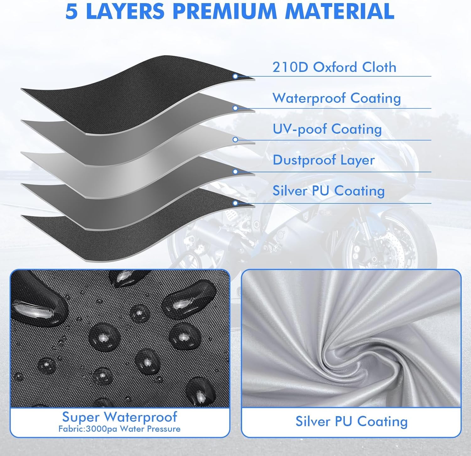 NEVERLAND Motorcycle Cover Waterproof Outdoor XXL ( 105*42*50 inches ), black 