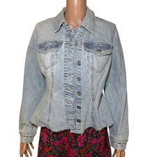 Maurices Womens Light Wash Denim Jacket Distressed Raw Hem Button Front Size S