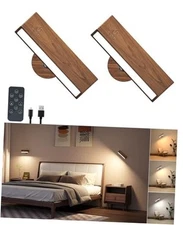 Battery Operated Wall Sconce Set of 2Pack-Remote Control Walnut wood
