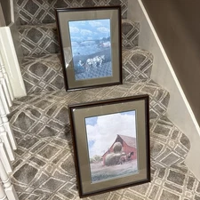 2 Vintage Farm Prints 16x20” Felix Summers Putting Up The Hat & Leverne Alvestad