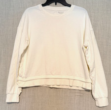 Athleta Sundown Sweatshirt 2.0 Women Size S Ivory Oversized Stepped Cropped Hem