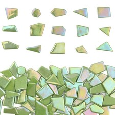 Iridescent Glass Mosaic Tiles for Crafts Bulk,200g Green Broken Mosaic Glass ...