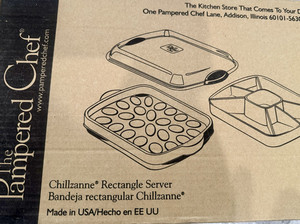 The Pampered Chef Chillzanne Rectangle Server Set White Plastic Snap Lid 3pc