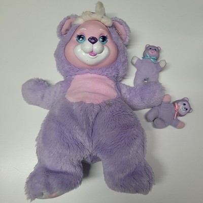 Vintage 1980s Little Miss Magic Bear Plush Toy With Babies Lavender