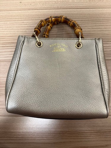 Gucci Bamboo Handbag, Metallic Silver 336032