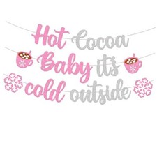Hot Cocoa Baby It  s Cold Outside Banner Winter Snowflake Baby Shower Party