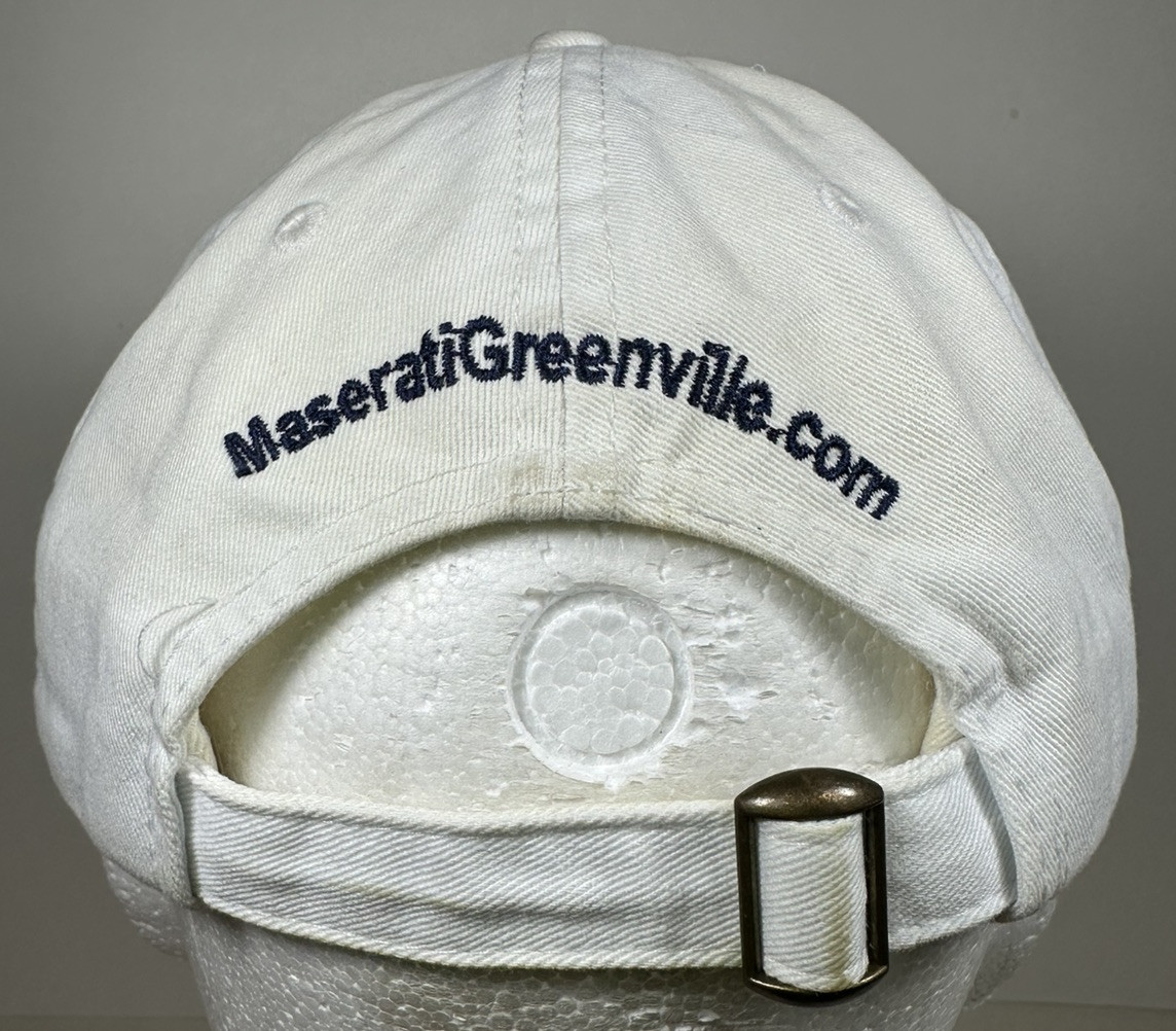 Maserati Trident Logo Cap Strapback White Distressed Car Hat Worn