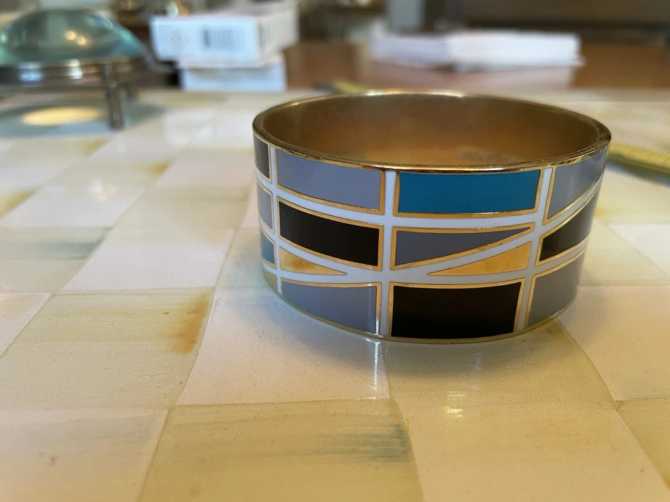 Brazaletes Kate Spade Pila 4 Negro Crema Aqua Rayas Lunares Vieiras Abstracto Foto 4 de 4